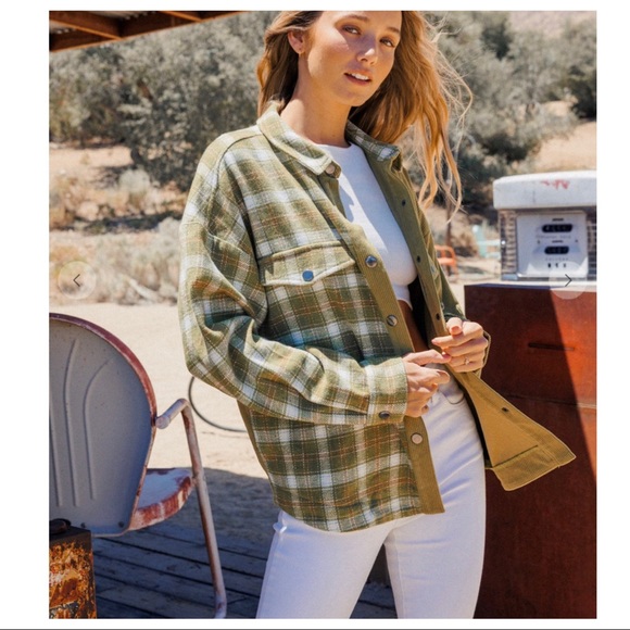 23 Boho Plaid Color Block Twofer Corduroy Shirt Jacket - Picture 2 of 6